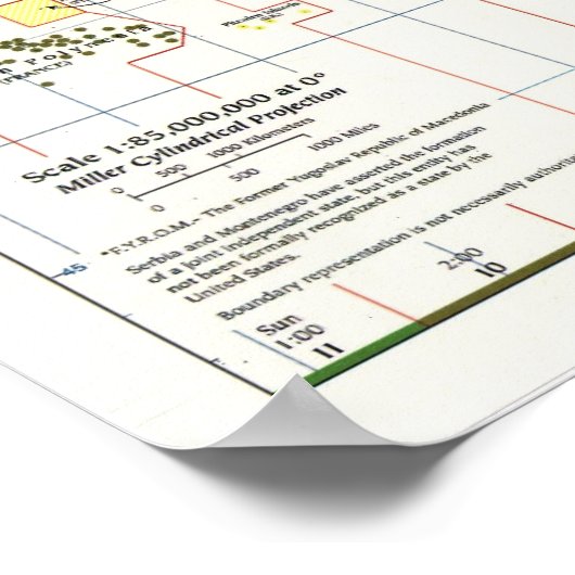 CIA Tijdzone Kaart van de wereld 1999 Poster (Hoek)