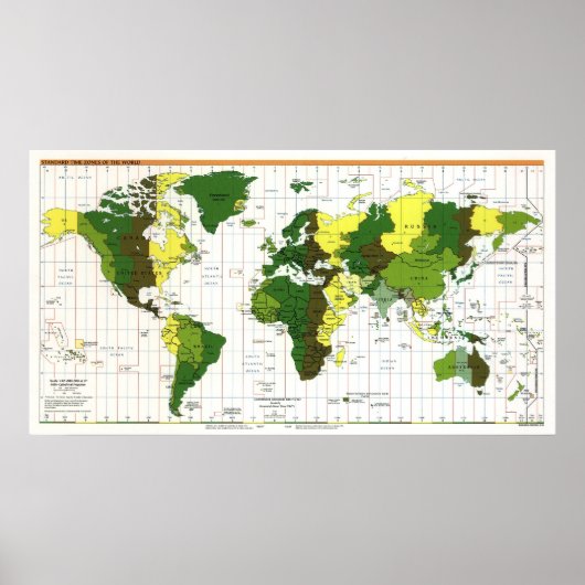 CIA Tijdzone Kaart van de wereld 1999 Poster (Voorkant)