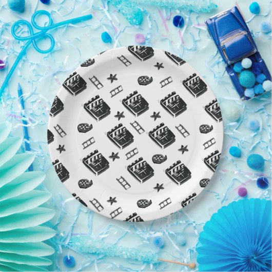 Ciak Patroon met bioscoopsymbolen en klapperbord Papieren Bordje (Feest)