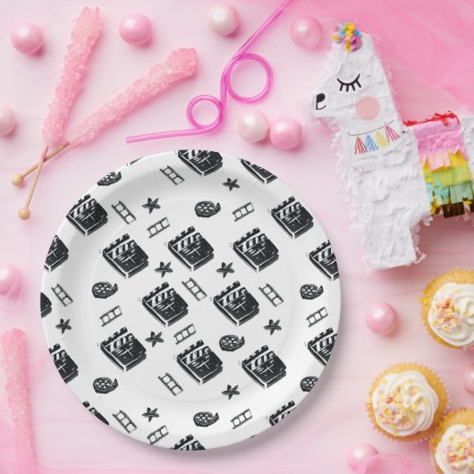 Ciak Patroon met bioscoopsymbolen en klapperbord Papieren Bordje (Feest)