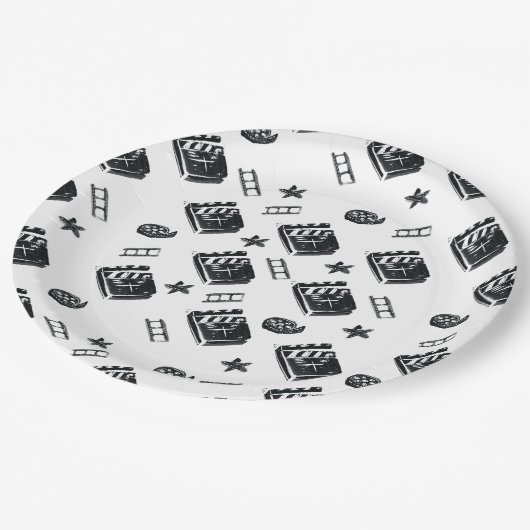 Ciak Patroon met bioscoopsymbolen en klapperbord Papieren Bordje (Gekanteld)