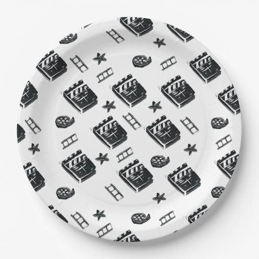 Ciak Patroon met bioscoopsymbolen en klapperbord Papieren Bordje (Voorkant)