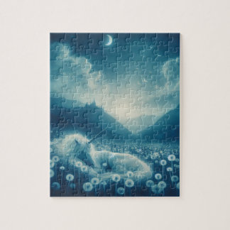 Cianotype Slaande Eenhoorn Paardenbloem Dromen Legpuzzel