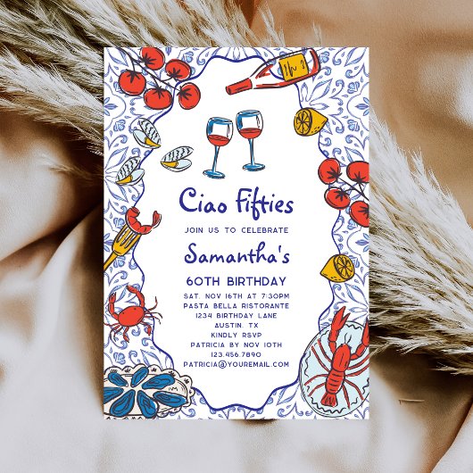 Ciao 50s Italian Seafood Wine Dinner 60th Birthday Kaart