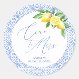 Ciao aan Miss Lemon Italiaanse Blauwe Tegeltjes Br Ronde Sticker