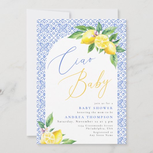 Ciao Baby Bambino Lemon Italiaans Baby shower Kaart (Voorkant)