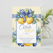 Ciao Baby Blue Bow Tegel Lemon Baby shower Kaart (Staand voorkant)