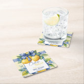 Ciao Baby Blue Bow Tegel Lemon Baby shower Kartonnen Onderzetters (Insitu)