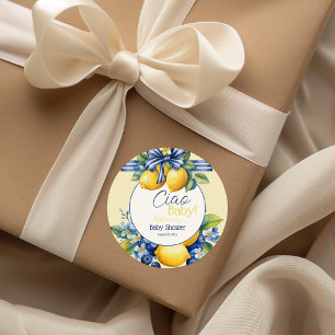 Ciao Baby Blue Bow Tegel Lemon Baby shower Ronde Sticker