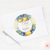 Ciao Baby Blue Bow Tegel Lemon Baby shower Ronde Sticker (Envelop)