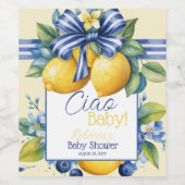Ciao Baby Blue Bow Tegel Lemon Baby shower Wijn Etiket (Enkel label)