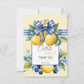 Ciao Baby Blue Bow Tile Lemon Baby Shower Bedankkaart (Voorkant)