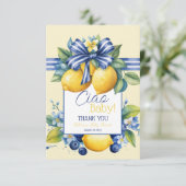 Ciao Baby Blue Bow Tile Lemon Baby Shower Bedankkaart (Staand voorkant)