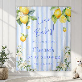 Ciao Baby Blue Citrus Lemons Baby Shower Backdrop Wandkleed