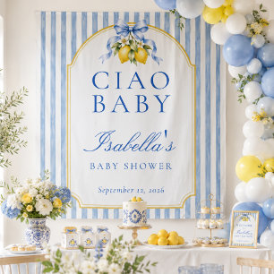 Ciao Baby Blue Lemon Baby Shower Achtergrond Wandkleed