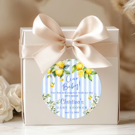 Ciao Baby Blue Stripe Lemon Baby Shower Thank you  Ronde Sticker