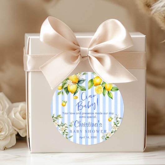 Ciao Baby Blue Stripe Lemon Baby Shower Thank you  Ronde Sticker