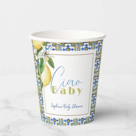 Ciao Baby Blue Tegel Citrus Citrus Lemon Baby show Papieren Bekers (Voorkant)