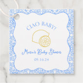 Ciao Baby! Citroenblauw Italiaans Baby shower Bedankjes Labels (Voorkant)