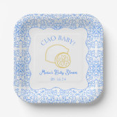 Ciao Baby! Citroenblauw Italiaans Baby shower Papieren Bordje (Voorkant)