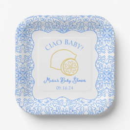 Ciao Baby! Citroenblauw Italiaans Baby shower Papieren Bordje