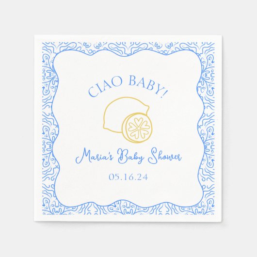 Ciao Baby! Citroenblauw Italiaans Baby shower Servet (Voorkant)