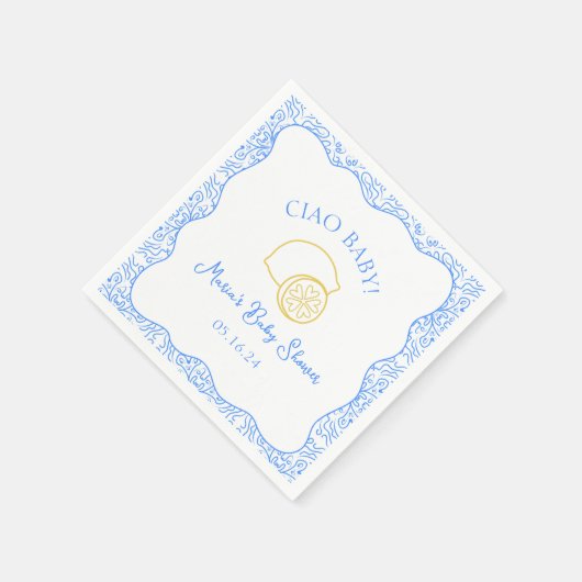 Ciao Baby! Citroenblauw Italiaans Baby shower Servet (Hoek)