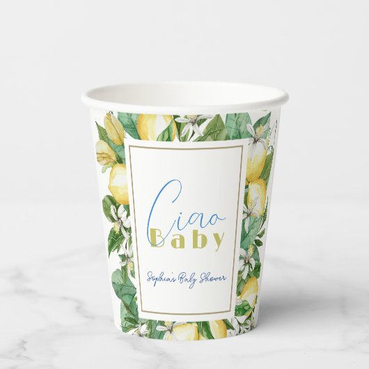 Ciao Baby Citrus Lemon Baby shower Papieren Bekers (Achterkant)