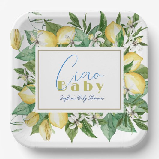Ciao Baby Citrus Lemon Baby shower Papieren Bordje (Voorkant)