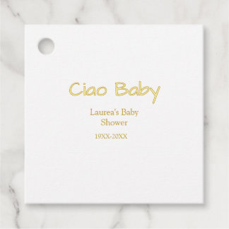 ciao baby geel goud pastel baby shower naam datum bedankjes labels