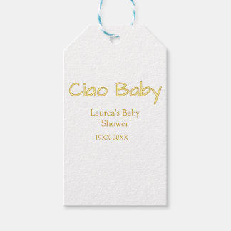 ciao baby geel goud pastel baby shower naam datum cadeaulabel