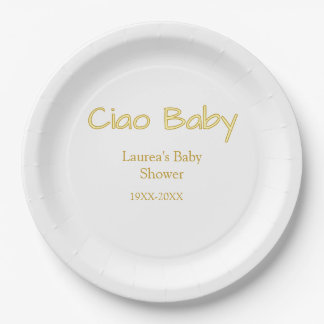 ciao baby geel goud pastel baby shower naam datum papieren bordje