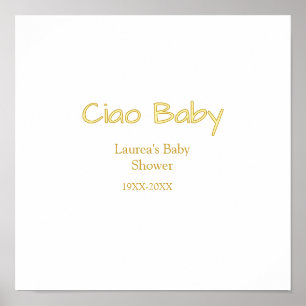 ciao baby geel goud pastel baby shower naam datum poster