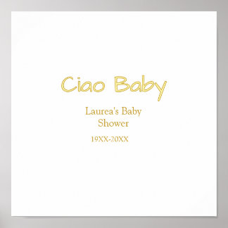 ciao baby geel goud pastel baby shower naam datum poster