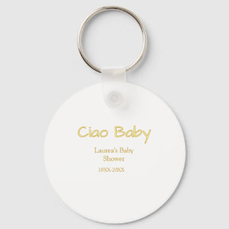 ciao baby geel goud pastel baby shower naam datum sleutelhanger