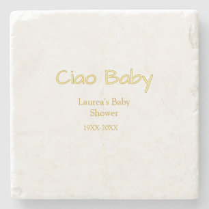 ciao baby geel goud pastel baby shower naam datum stenen onderzetter