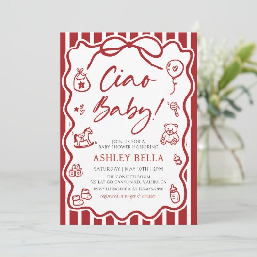 Ciao Baby grillig Italiaans Baby shower Kaart (Staand voorkant)