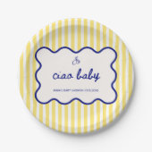 Ciao Baby Hand getekend Blauw & Geel Baby shower Papieren Bordje (Voorkant)