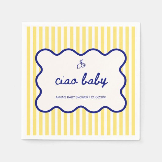 Ciao Baby Hand getekend Blauw & Geel Baby shower Servet (Voorkant)
