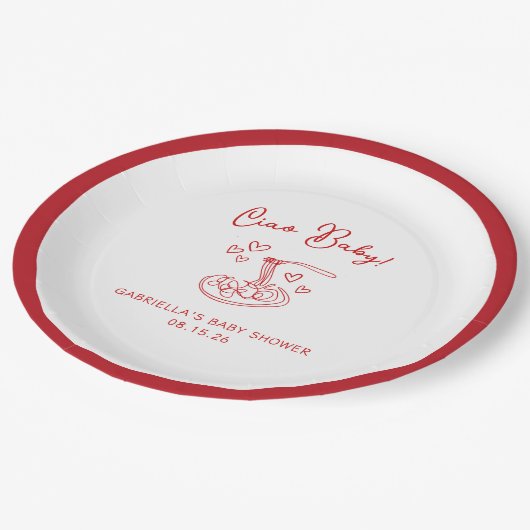 Ciao Baby! Hand getrokken Italiaans Pasta Baby sho Papieren Bordje (Gekanteld)