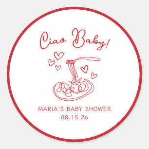 Ciao Baby! Hand getrokken Italiaans Pasta Baby sho Ronde Sticker