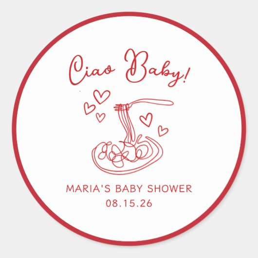 Ciao Baby! Hand getrokken Italiaans Pasta Baby sho Ronde Sticker (Voorkant)