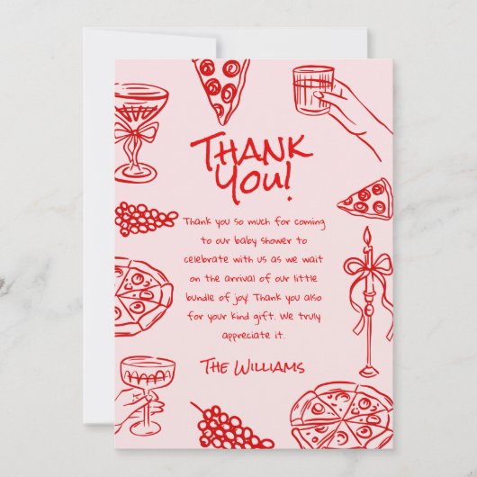 Ciao Baby Hand getrokken Pizza Italiaans Baby show Bedankkaart (Voorkant)