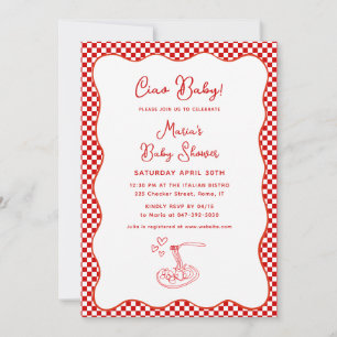 Ciao Baby! Italiaans Baby shower rode geruite past Kaart