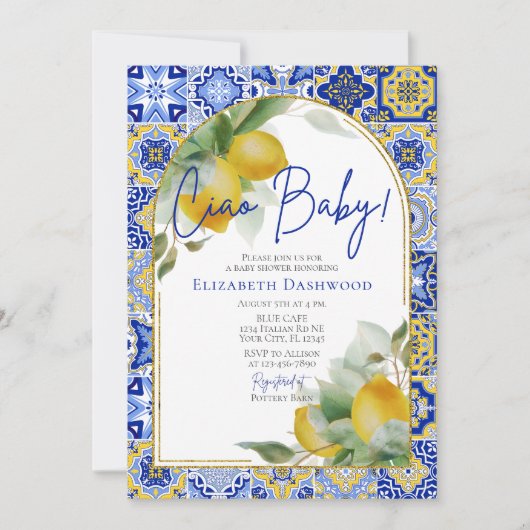 Ciao Baby Italiaans Blauw Tegel Citroenen Baby sho Kaart (Voorkant)