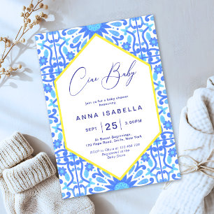 Ciao Baby Italiaans Blauw Tegel Geel Baby shower Kaart