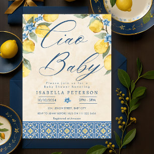 Ciao Baby Italiaans Blauwe Tegels Baby shower Kaart