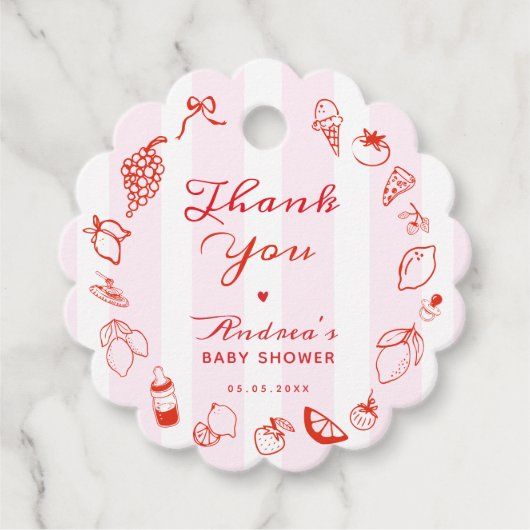 Ciao Baby Italiaans Hand getrokken Baby shower Dan Bedankjes Labels (Voorkant)