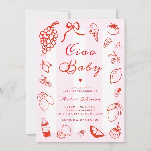 Ciao Baby Italiaans Hand getrokken citroen Baby sh Kaart (Voorkant)