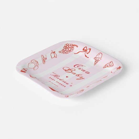 Ciao Baby Italiaans Hand getrokken citroen Baby sh Papieren Bordje (Gebogen)